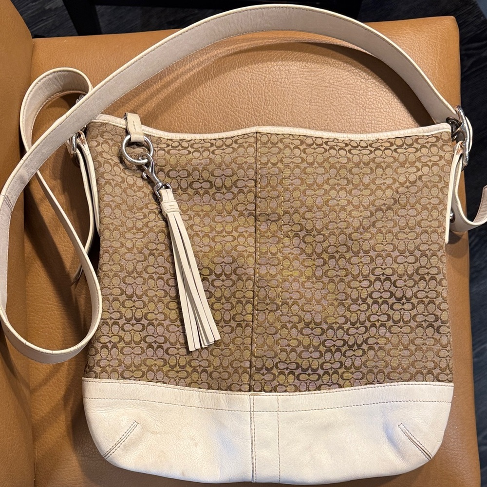 Classic Coach Signature Monogram Hobo Bag - White Leather Trim - For Restoration